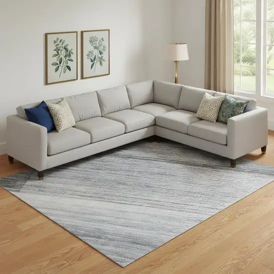 Denim Blue And Ivory Striped Washable Area Rug With UV Protection Photo 2