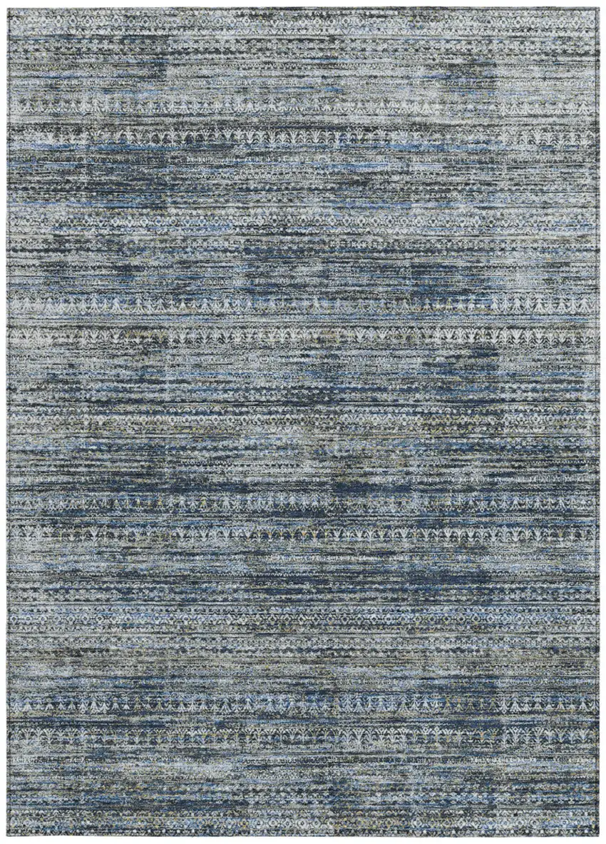 Denim Blue And Ivory Striped Washable Indoor Outdoor Area Rug Photo 9
