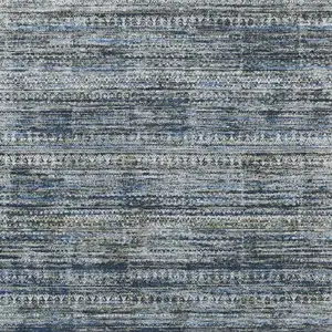 Photo of Denim Blue And Ivory Striped Washable Indoor Outdoor Area Rug