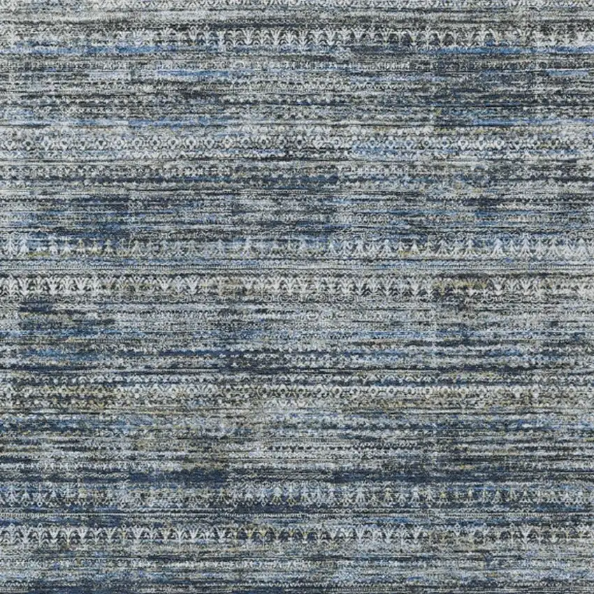 Denim Blue And Ivory Striped Washable Indoor Outdoor Area Rug Photo 1