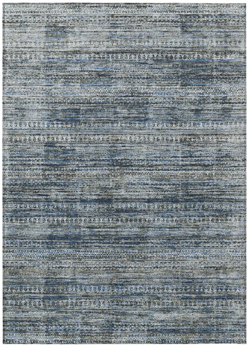 Denim Blue And Ivory Striped Washable Indoor Outdoor Area Rug Photo 8