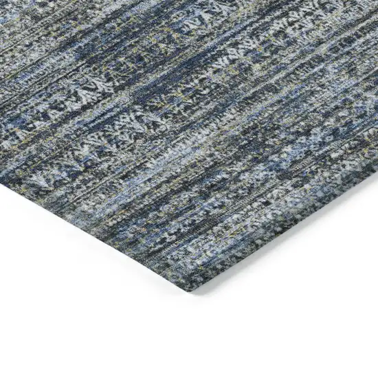 Denim Blue And Ivory Striped Washable Indoor Outdoor Area Rug Photo 6