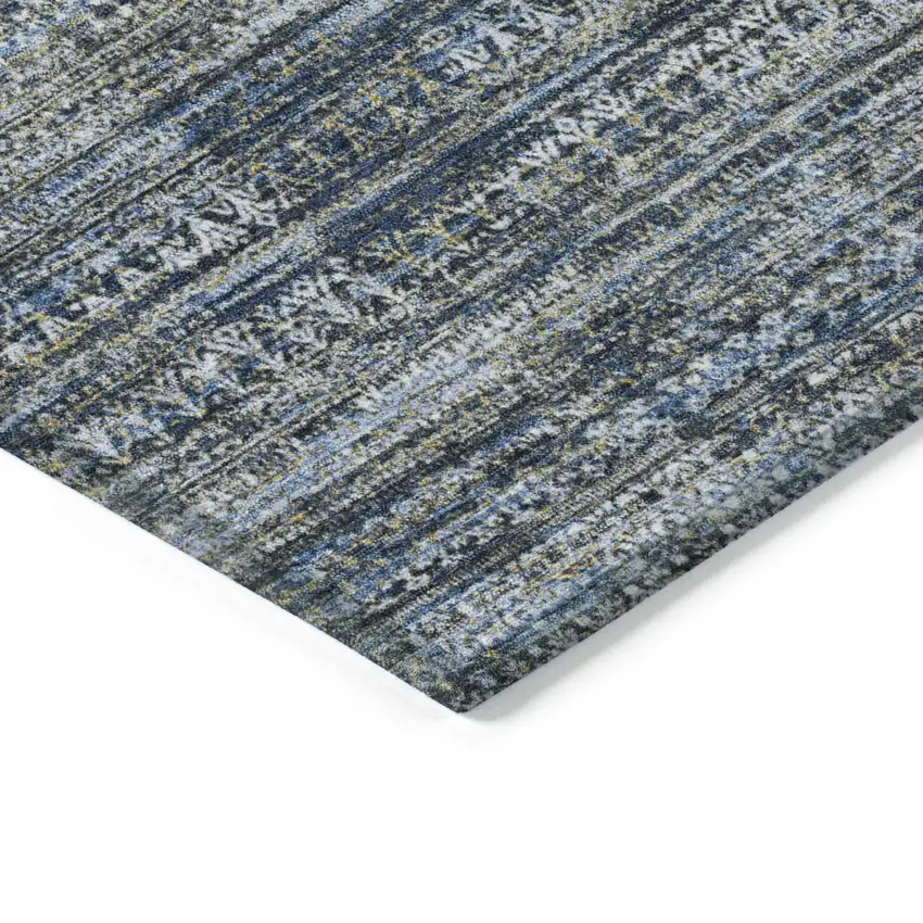 Denim Blue And Ivory Striped Washable Indoor Outdoor Area Rug Photo 6