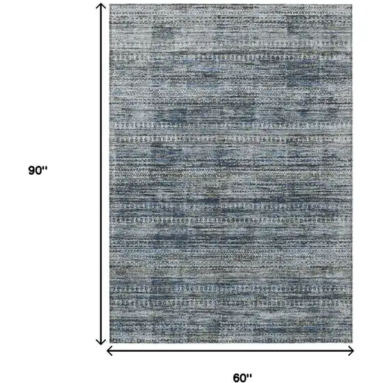 Denim Blue And Ivory Striped Washable Indoor Outdoor Area Rug Photo 8