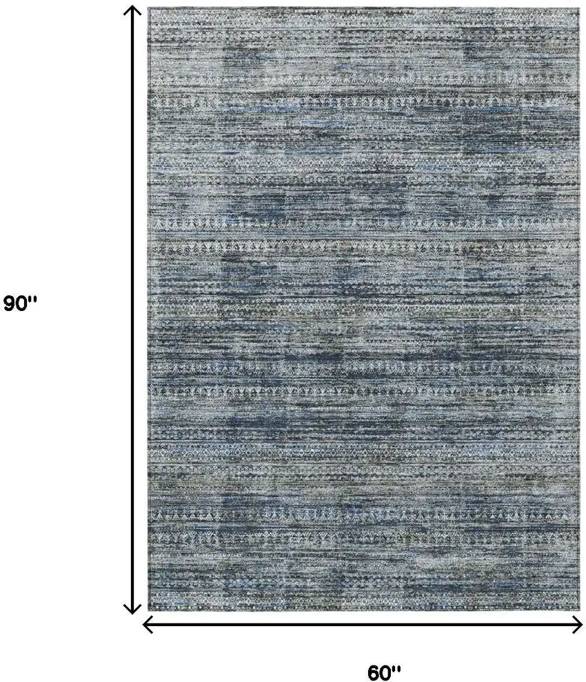 Denim Blue And Ivory Striped Washable Indoor Outdoor Area Rug Photo 8