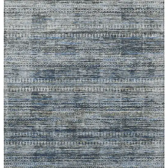 Denim Blue And Ivory Striped Washable Indoor Outdoor Area Rug Photo 1