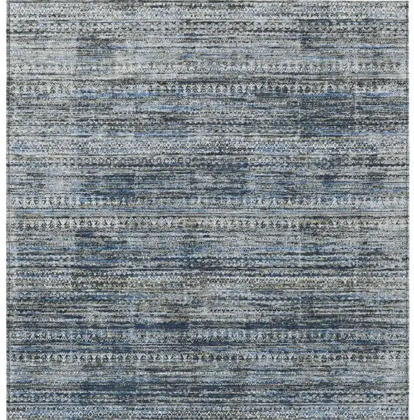 Denim Blue And Ivory Striped Washable Indoor Outdoor Area Rug Photo 1