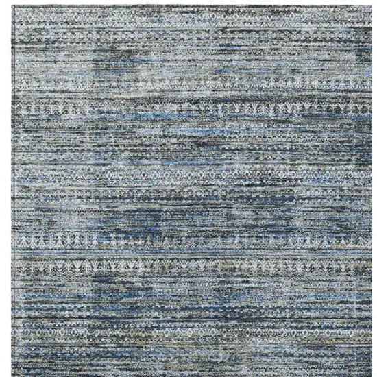 Denim Blue And Ivory Striped Washable Indoor Outdoor Area Rug Photo 9