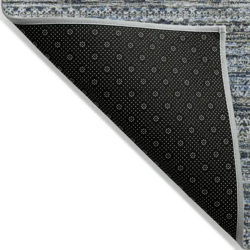 Denim Blue And Ivory Striped Washable Indoor Outdoor Area Rug Photo 6