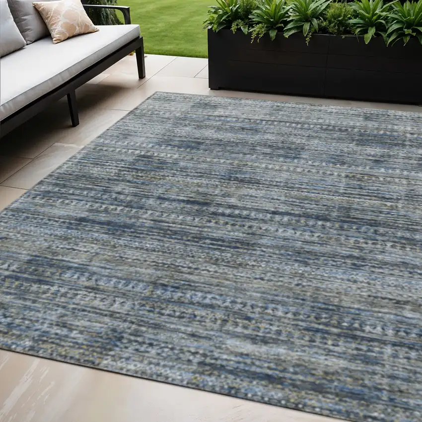 Denim Blue And Ivory Striped Washable Indoor Outdoor Area Rug Photo 2