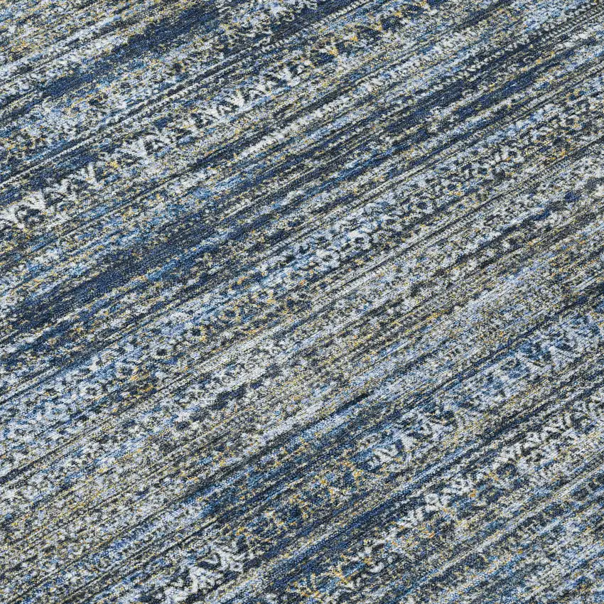 Denim Blue And Ivory Striped Washable Indoor Outdoor Area Rug Photo 7