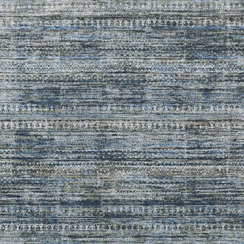 Denim Blue And Ivory Striped Washable Indoor Outdoor Area Rug Photo 1