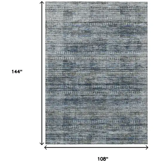 Denim Blue And Ivory Striped Washable Indoor Outdoor Area Rug Photo 8
