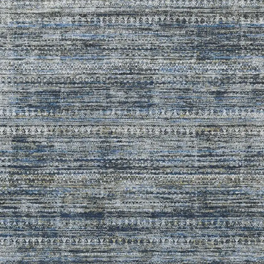 Denim Blue And Ivory Striped Washable Indoor Outdoor Area Rug Photo 9
