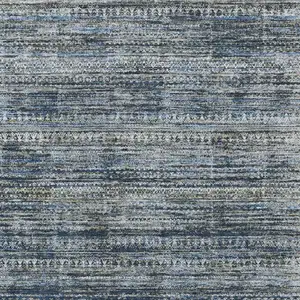 Photo of Denim Blue And Ivory Striped Washable Indoor Outdoor Area Rug