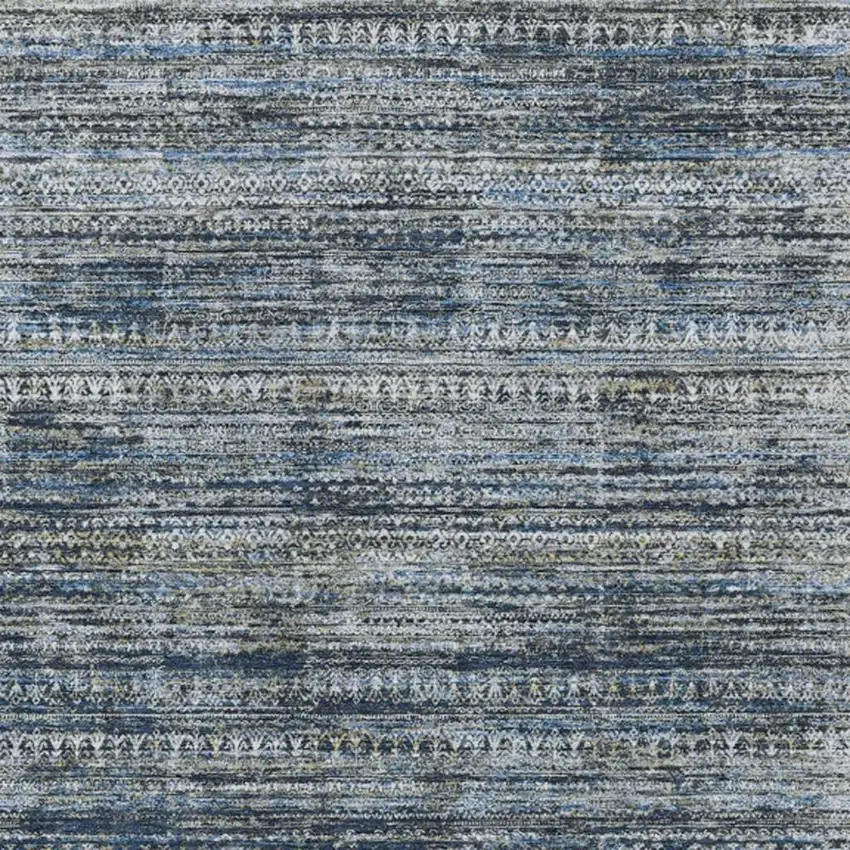 Denim Blue And Ivory Striped Washable Indoor Outdoor Area Rug Photo 1