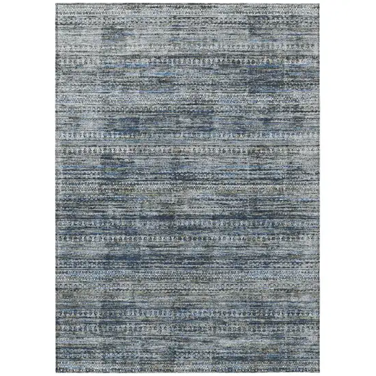 Denim Blue And Ivory Striped Washable Indoor Outdoor Area Rug Photo 8