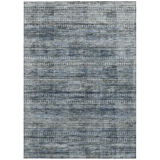 Denim Blue And Ivory Striped Washable Indoor Outdoor Area Rug Photo 9