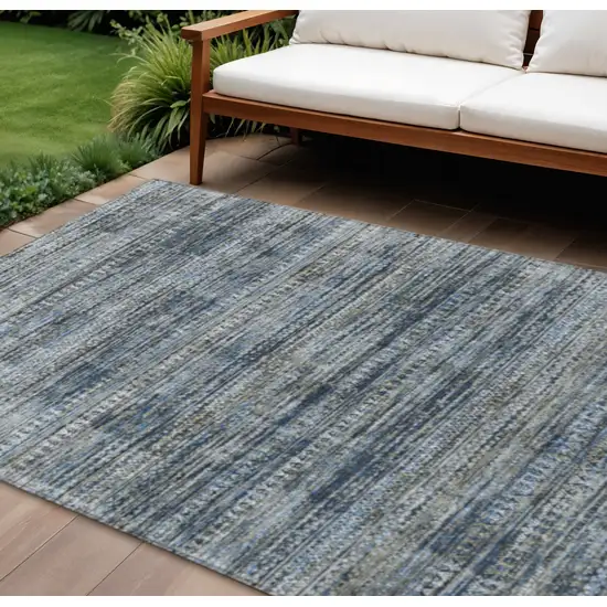 Denim Blue And Ivory Striped Washable Indoor Outdoor Area Rug Photo 2