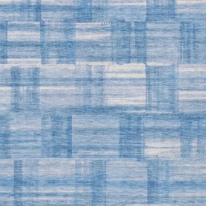 Denim Blue And Ivory Striped Washable Indoor Outdoor Area Rug Photo 3