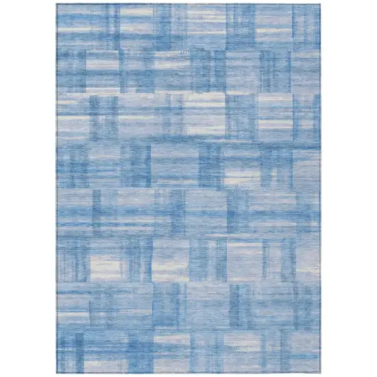 Denim Blue And Ivory Striped Washable Indoor Outdoor Area Rug Photo 2