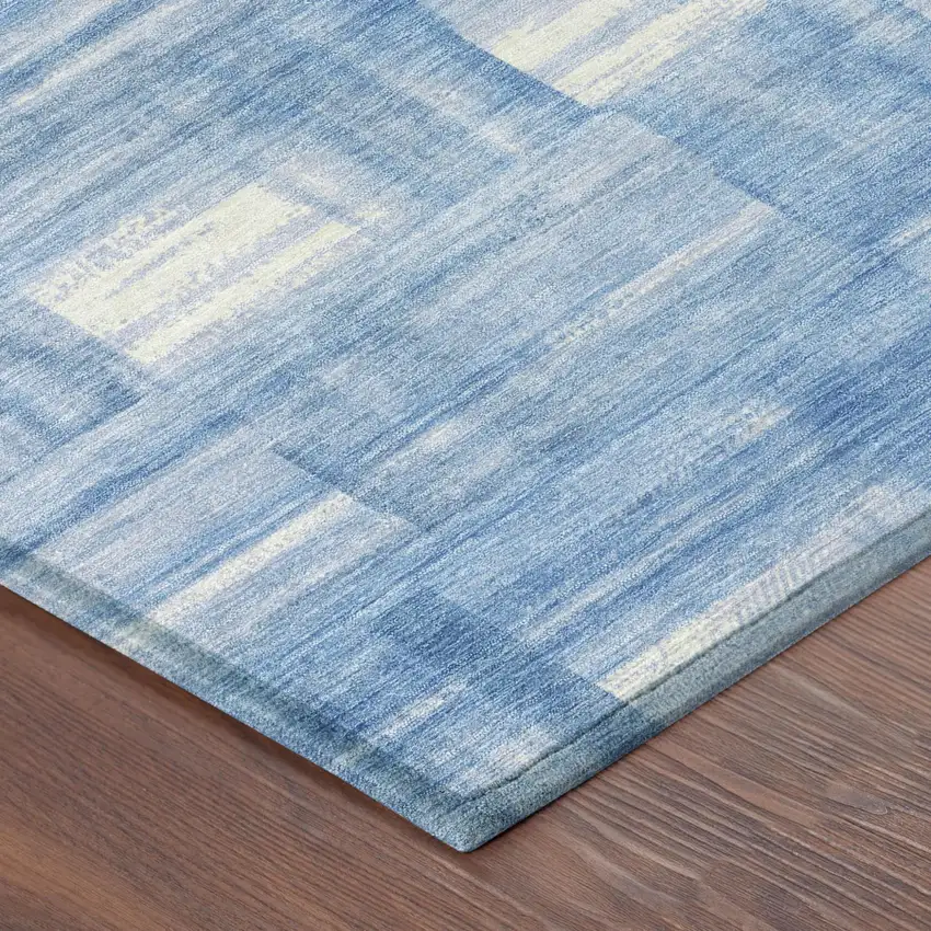 Denim Blue And Ivory Striped Washable Indoor Outdoor Area Rug Photo 5