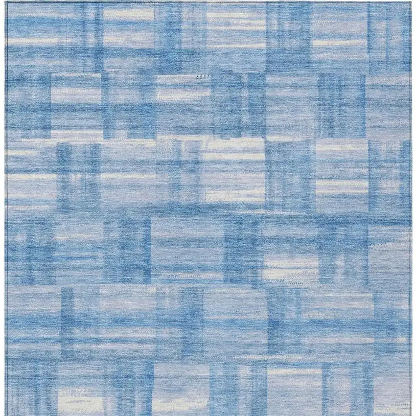 Denim Blue And Ivory Striped Washable Indoor Outdoor Area Rug Photo 4