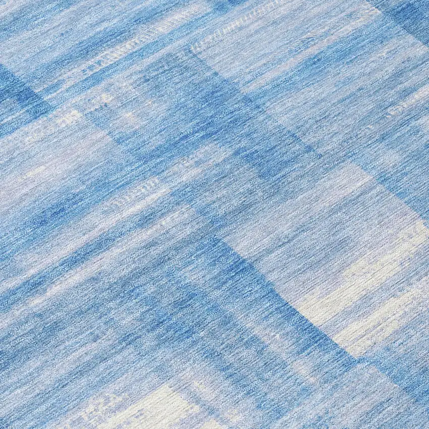 Denim Blue And Ivory Striped Washable Indoor Outdoor Area Rug Photo 6