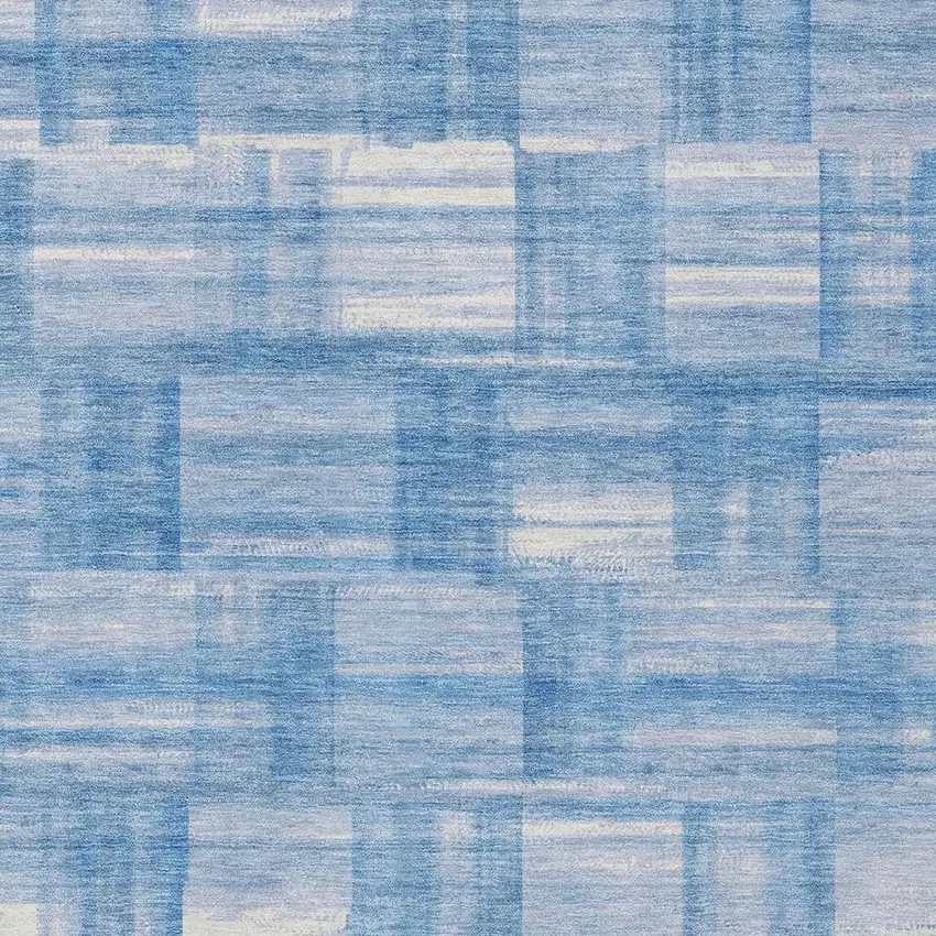 Denim Blue And Ivory Striped Washable Indoor Outdoor Area Rug Photo 3