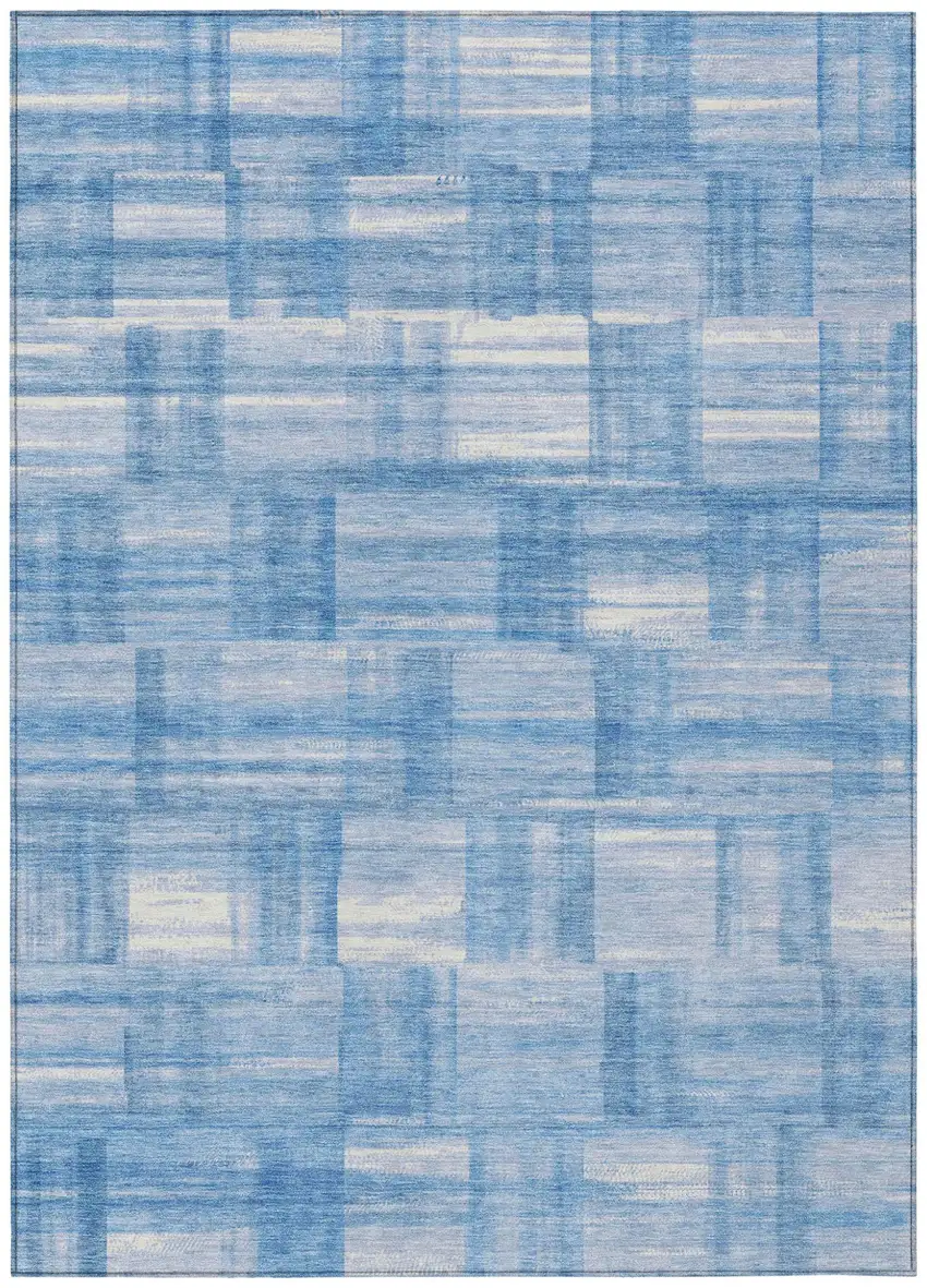 Denim Blue And Ivory Striped Washable Indoor Outdoor Area Rug Photo 2