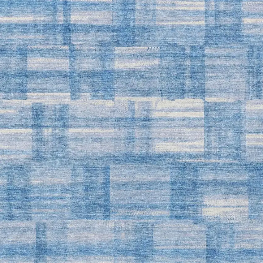 Denim Blue And Ivory Striped Washable Indoor Outdoor Area Rug Photo 3