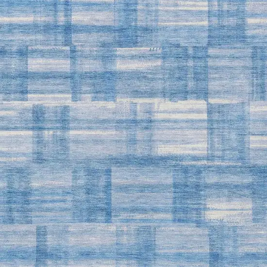 Denim Blue And Ivory Striped Washable Indoor Outdoor Area Rug Photo 3