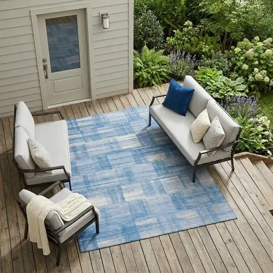 Denim Blue And Ivory Striped Washable Indoor Outdoor Area Rug Photo 1