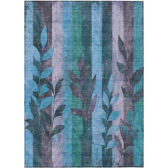 Denim Blue And Lavender Floral Washable Indoor Outdoor Area Rug Photo 8