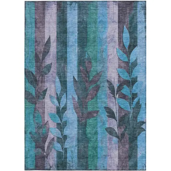 Denim Blue And Lavender Floral Washable Indoor Outdoor Area Rug Photo 9