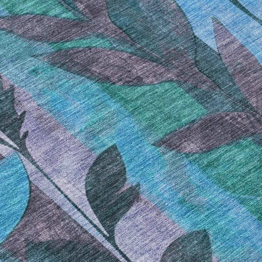 Denim Blue And Lavender Floral Washable Indoor Outdoor Area Rug Photo 1