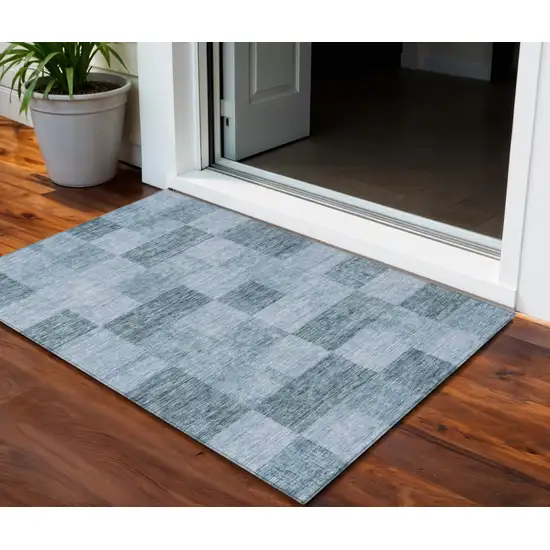 Denim Blue And Light Blue Geometric Washable Indoor Outdoor Area Rug Photo 1