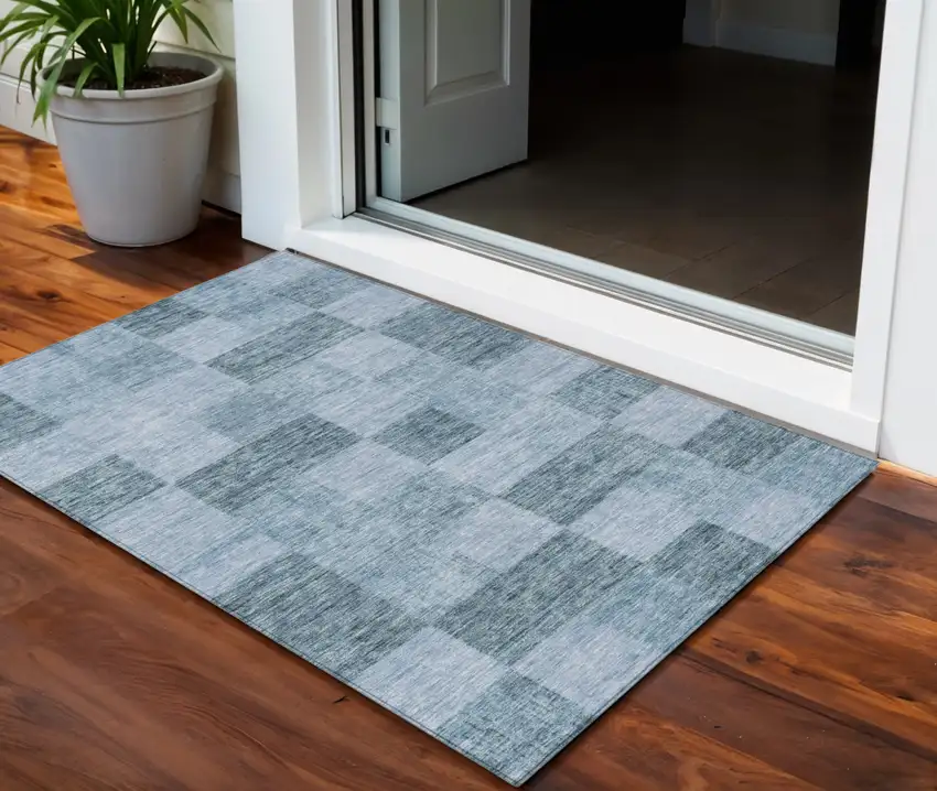 Denim Blue And Light Blue Geometric Washable Indoor Outdoor Area Rug Photo 1