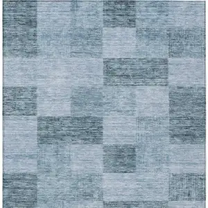 Photo of Denim Blue And Light Blue Geometric Washable Indoor Outdoor Area Rug
