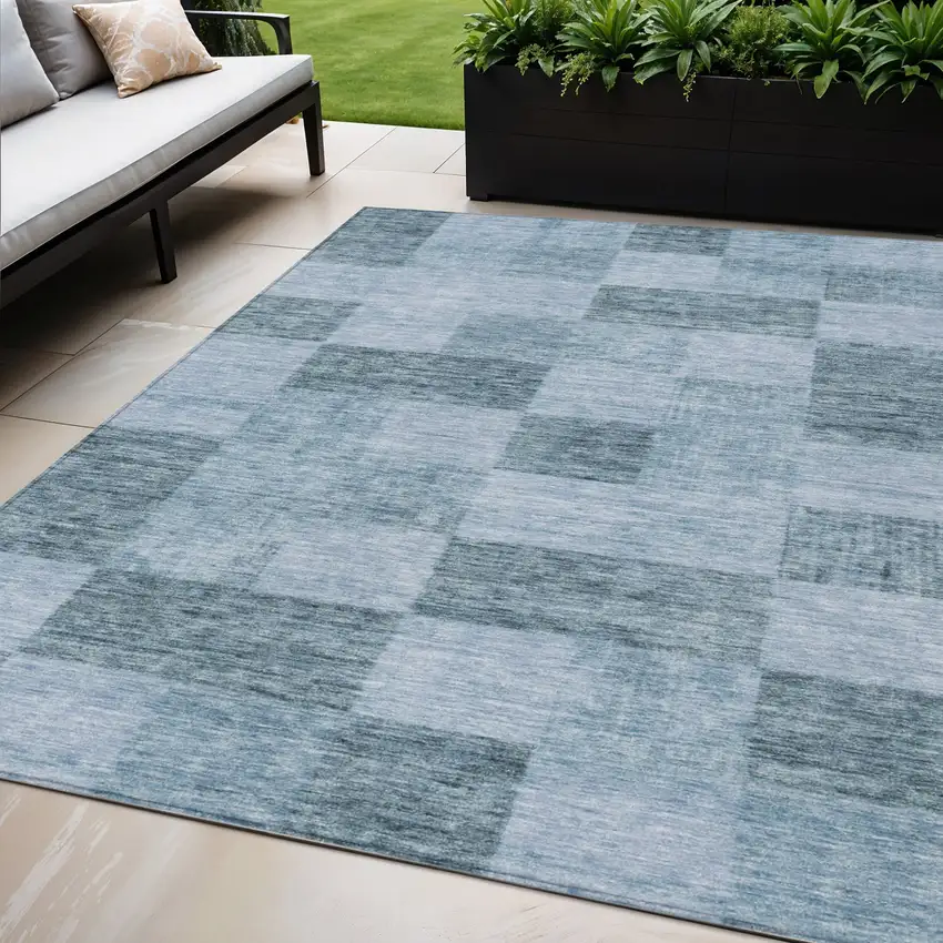 Denim Blue And Light Blue Geometric Washable Indoor Outdoor Area Rug Photo 1