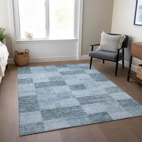 Denim Blue And Light Blue Geometric Washable Indoor Outdoor Area Rug Photo 9
