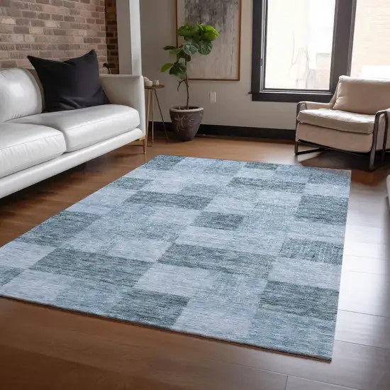 Denim Blue And Light Blue Geometric Washable Indoor Outdoor Area Rug Photo 8