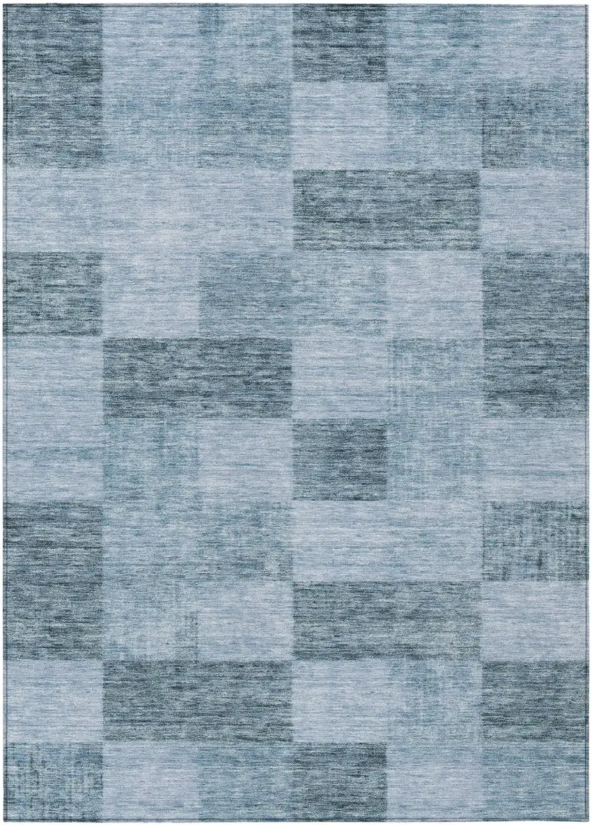 Denim Blue And Light Blue Geometric Washable Indoor Outdoor Area Rug Photo 2