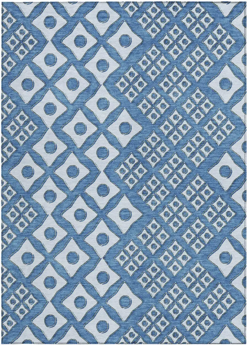 Denim Blue And Light Blue Geometric Washable Indoor Outdoor Area Rug Photo 8