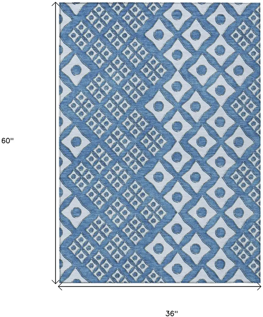 Denim Blue And Light Blue Geometric Washable Indoor Outdoor Area Rug Photo 3