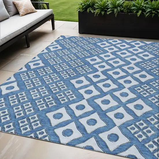Denim Blue And Light Blue Geometric Washable Indoor Outdoor Area Rug Photo 1