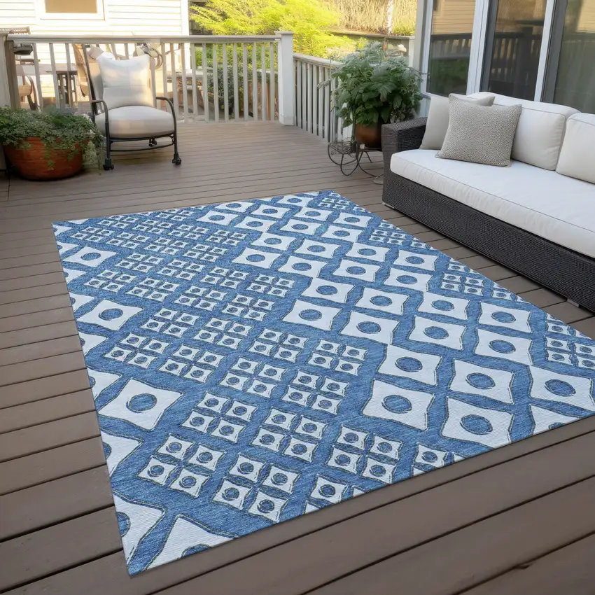 Denim Blue And Light Blue Geometric Washable Indoor Outdoor Area Rug Photo 9