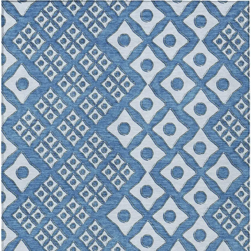 Denim Blue And Light Blue Geometric Washable Indoor Outdoor Area Rug Photo 8