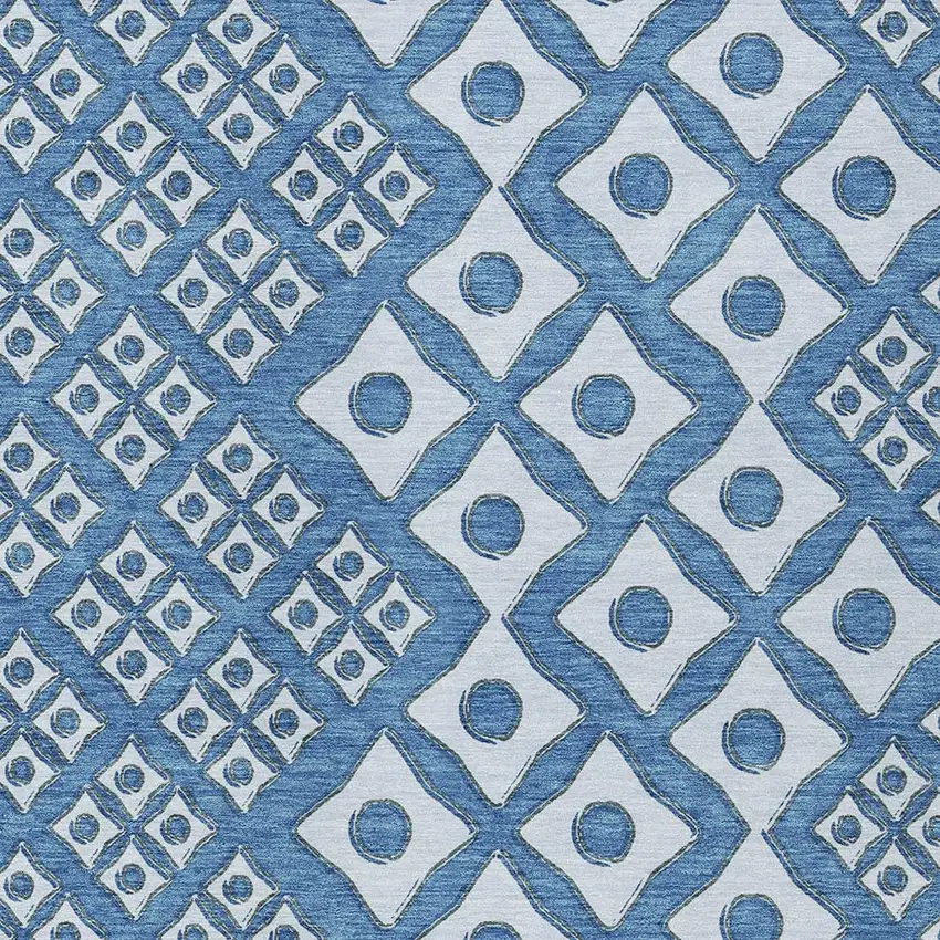 Denim Blue And Light Blue Geometric Washable Indoor Outdoor Area Rug Photo 7