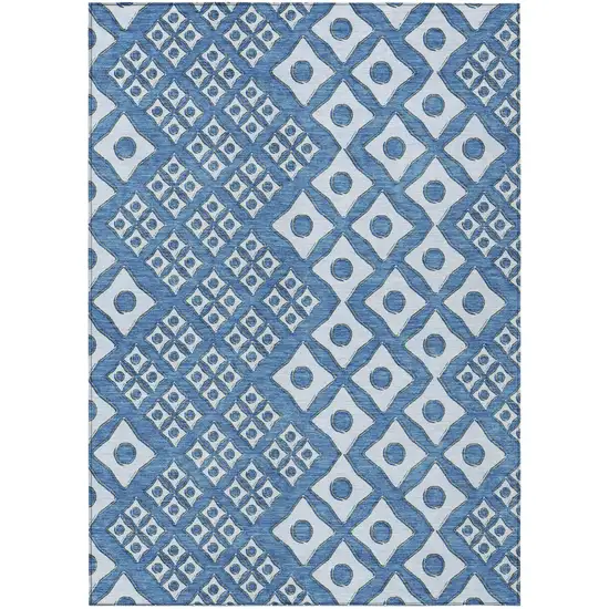 Denim Blue And Light Blue Geometric Washable Indoor Outdoor Area Rug Photo 2